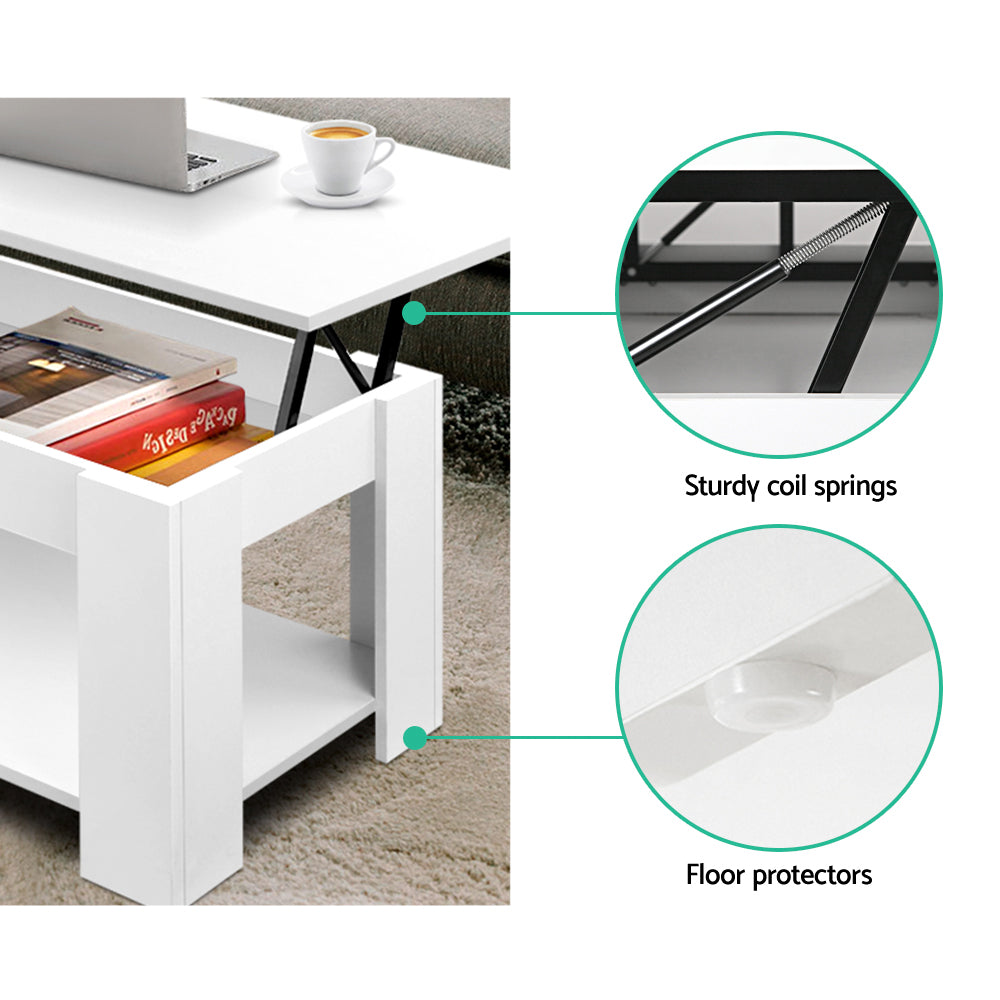 Artiss Coffee Table Lift-top Coffee Table White-5