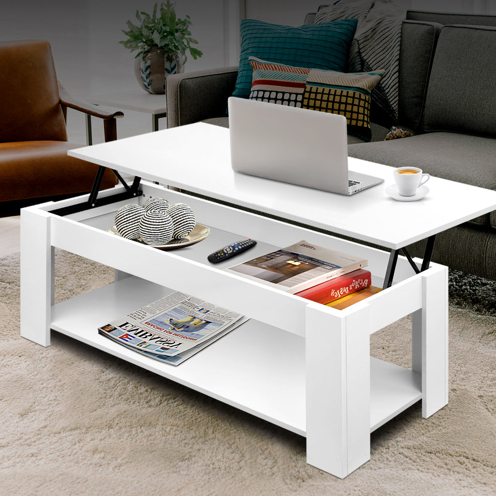 Artiss Coffee Table Lift-top Coffee Table White-6