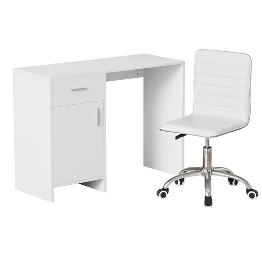 Artiss Computer Desk Office Chair Set PU Leather Home Study Table 100cm White-0
