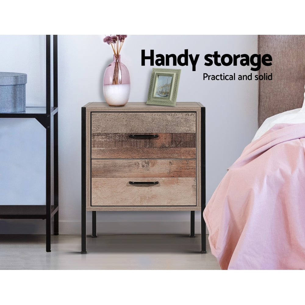 Artiss Bedside Table 2 Drawers - BARNLY-4