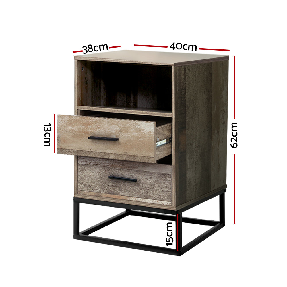 Artiss Bedside Table 2 Drawers with Shelf - BADAN-1