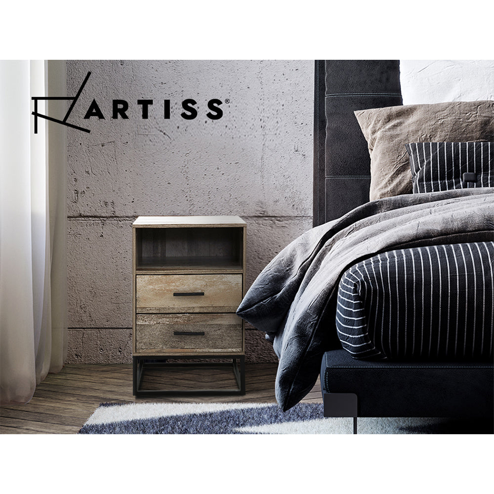 Artiss Bedside Table 2 Drawers with Shelf - BADAN-6