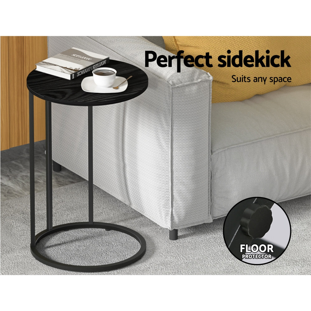 Artiss Coffee Table Side Table Round Black Martha-3