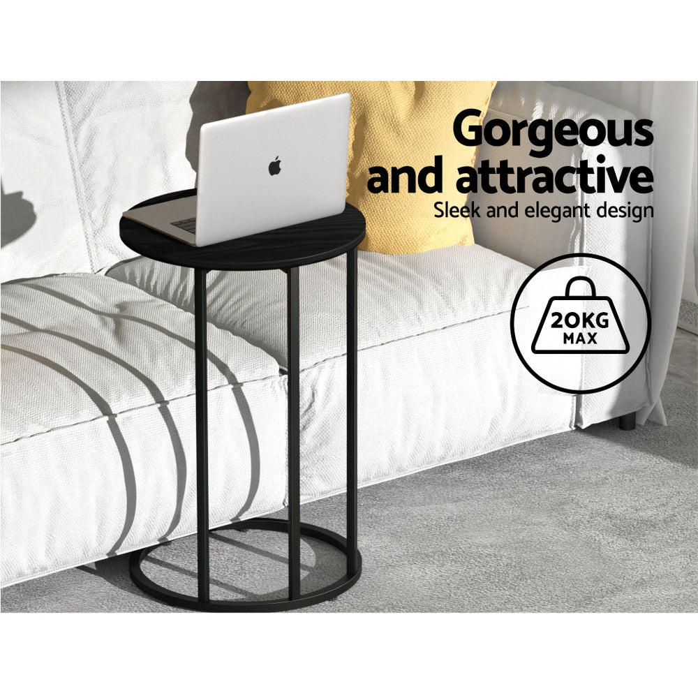 Artiss Coffee Table Side Table Round Black Martha-4