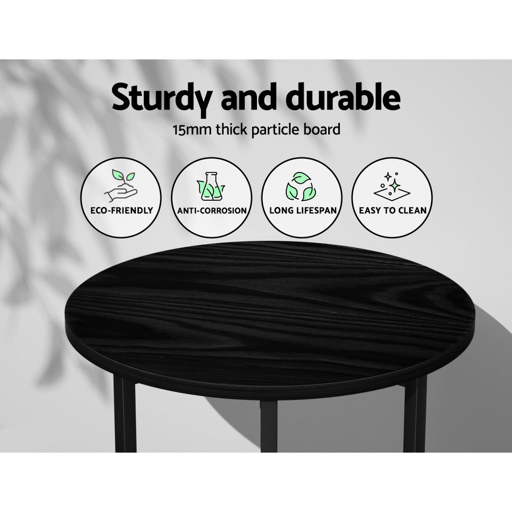 Artiss Coffee Table Side Table Round Black Martha-5