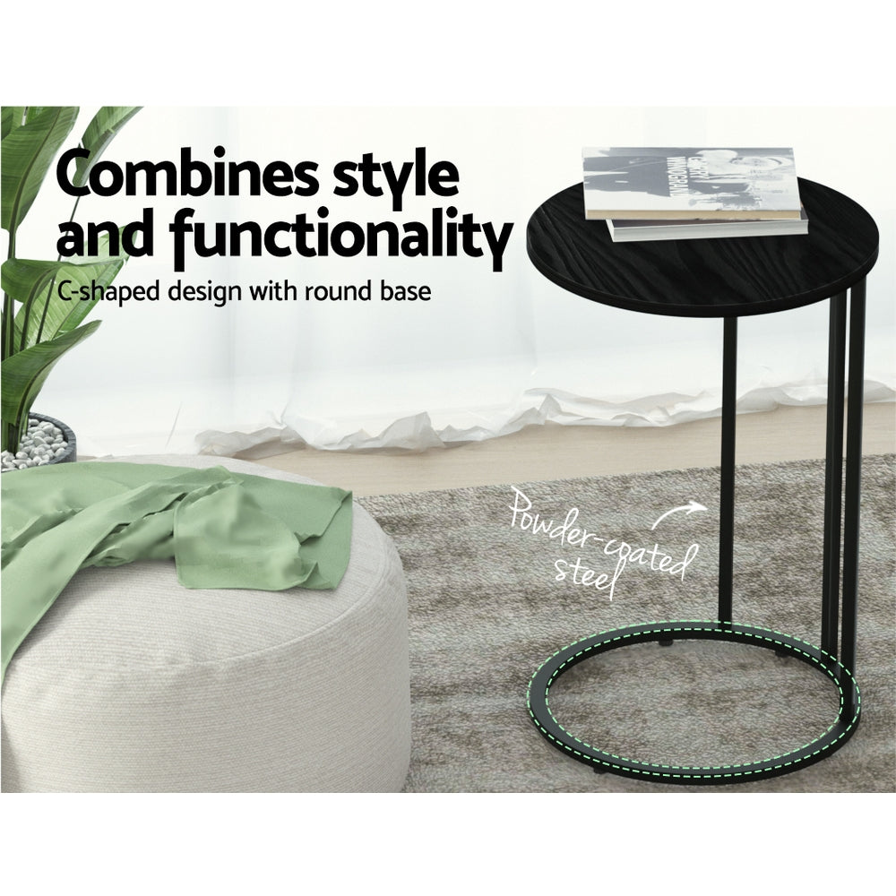 Artiss Coffee Table Side Table Round Black Martha-6