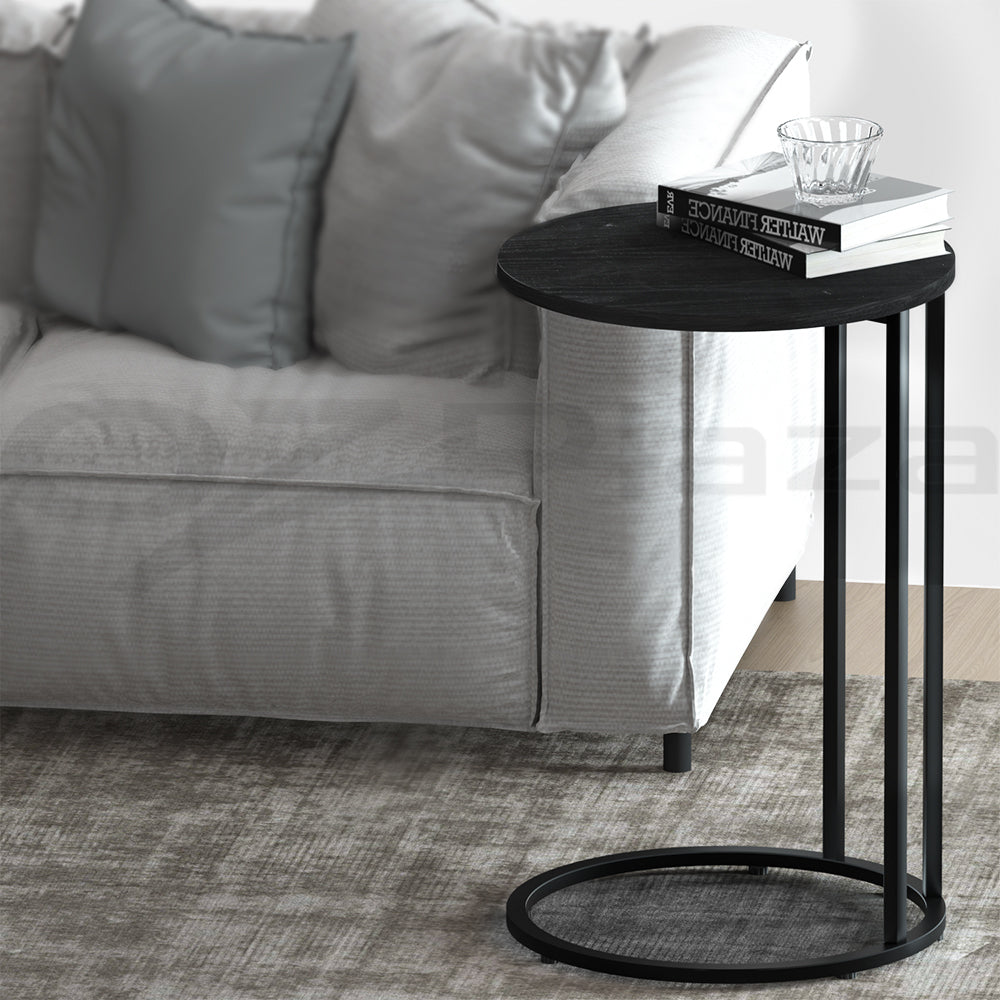 Artiss Coffee Table Side Table Round Black Martha-7