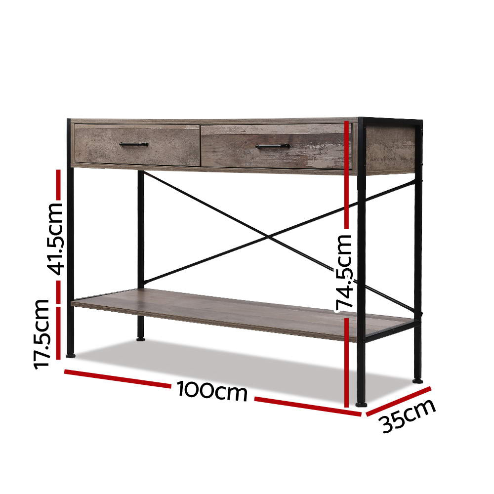 Artiss Console Table 2 Drawers Walnut Marconi-1