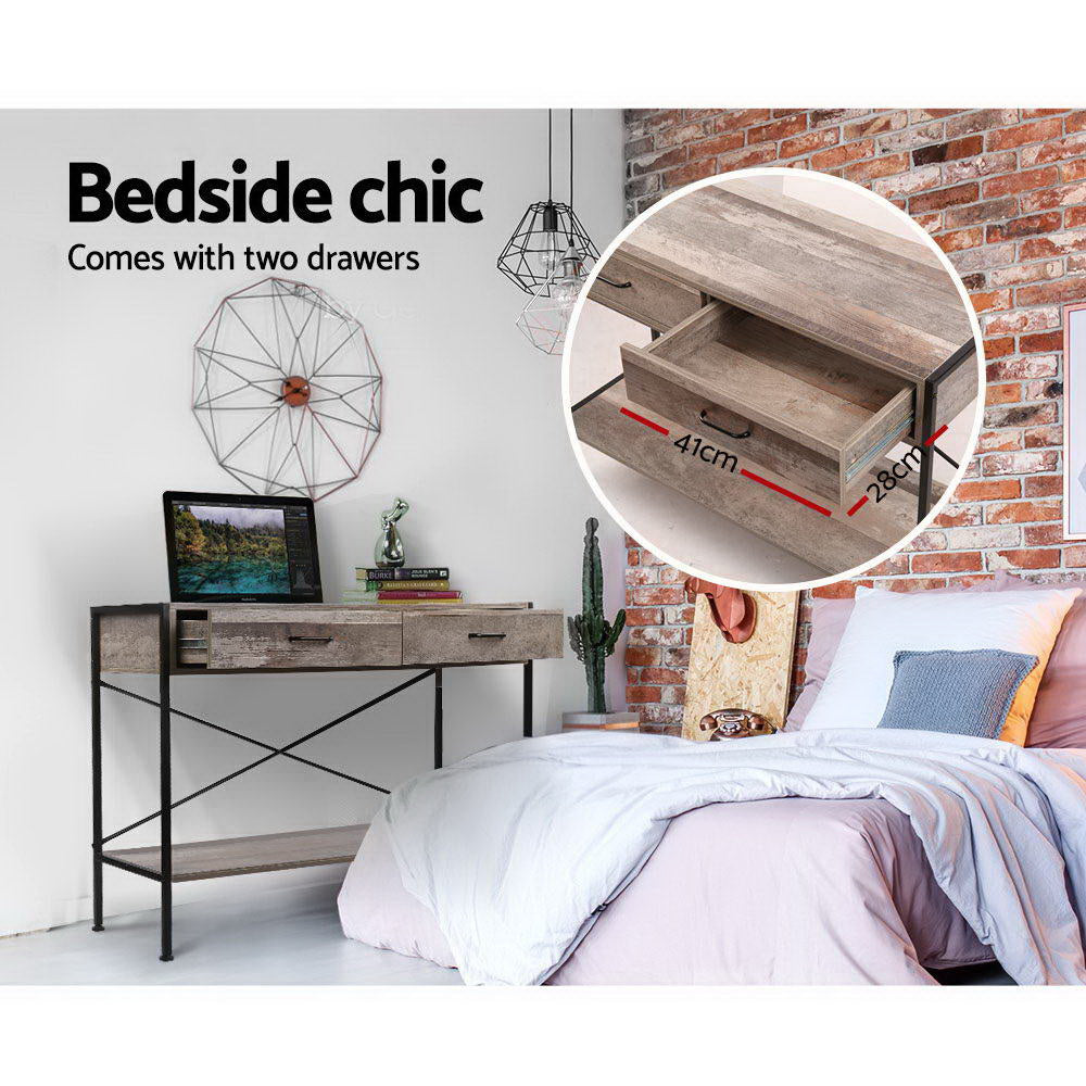 Artiss Console Table 2 Drawers Walnut Marconi-5