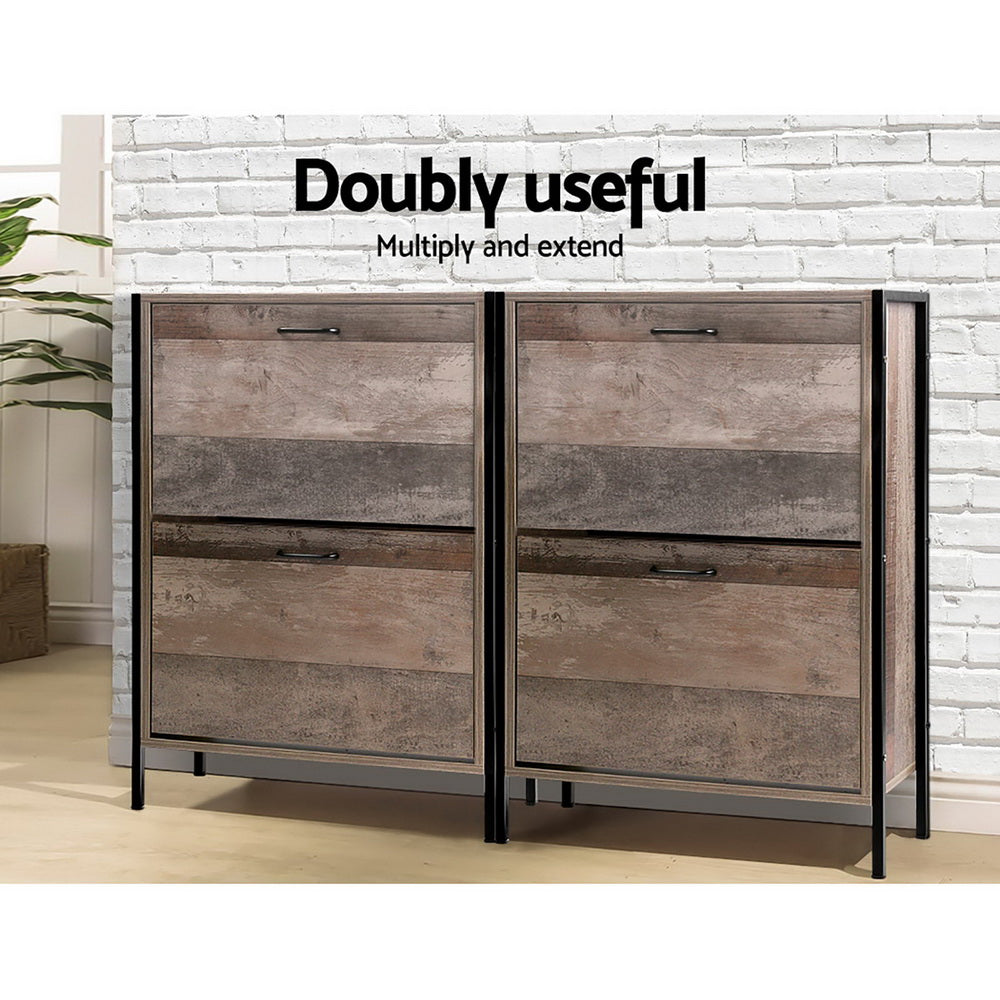 Artiss 12 Pair Wooden Vintage Shoe Rack Storage Cabinet - Wood-6