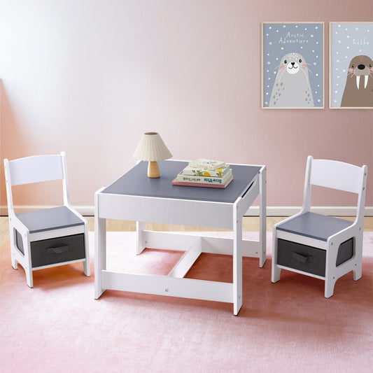 Keezi Kids Table and Chairs Set Play Activity Toys Storage Chalkboard Desk Grey-0