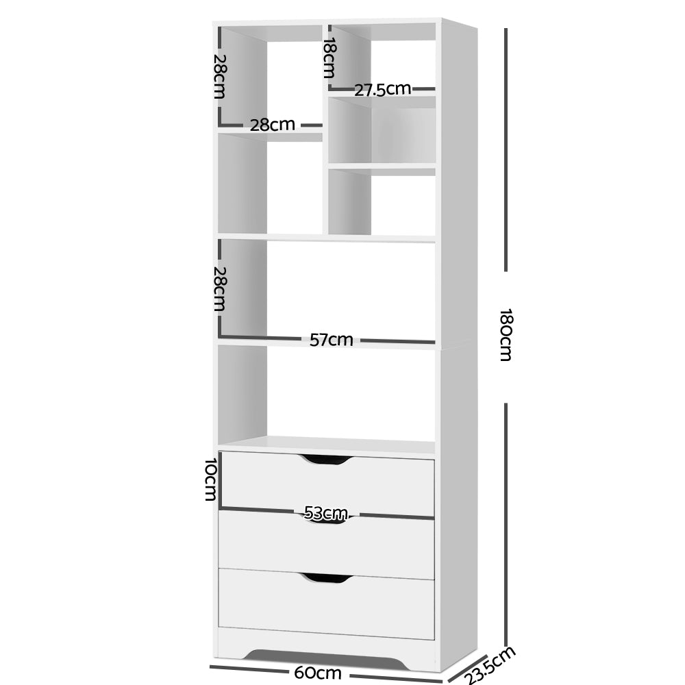 Artiss Bookshelf with Drawers - NANA White-1