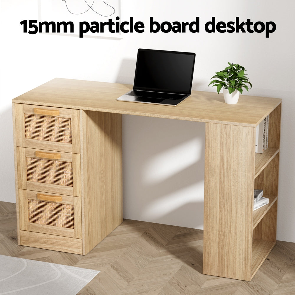 Artiss Computer Desk Drawer Shelf Home Office Study Table Rattan Oak 120CM-5