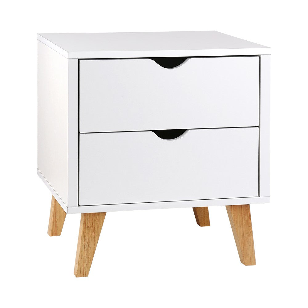 Artiss Bedside Table 2 Drawers - ANDERS White-0