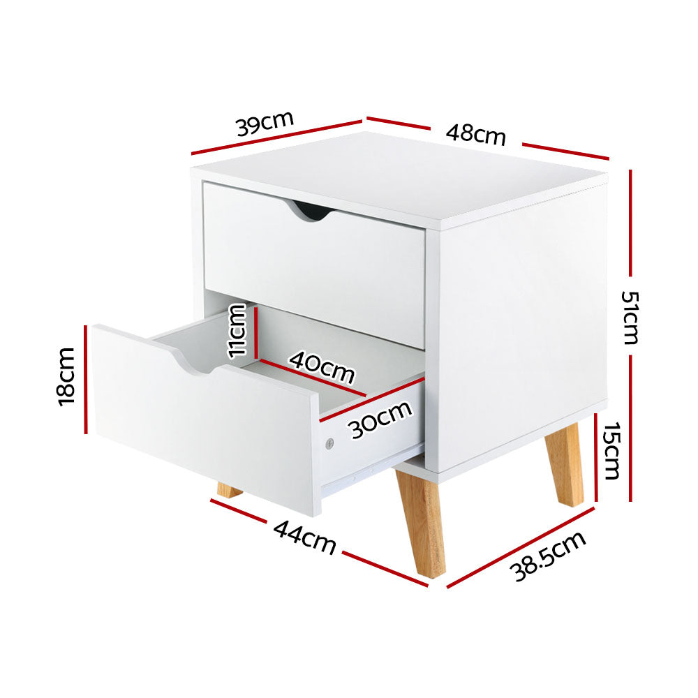 Artiss Bedside Table 2 Drawers - ANDERS White-1