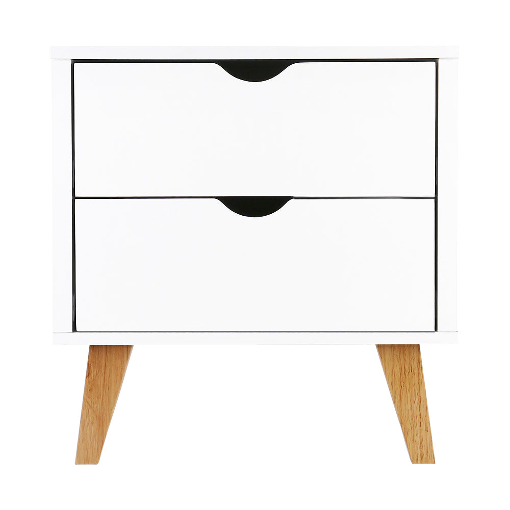 Artiss Bedside Table 2 Drawers - ANDERS White-2