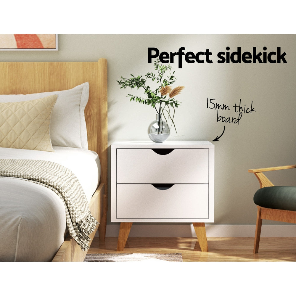 Artiss Bedside Table 2 Drawers - ANDERS White-4