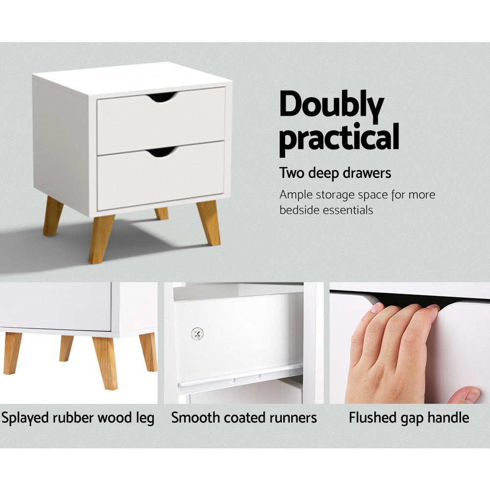 Artiss Bedside Table 2 Drawers - ANDERS White-6