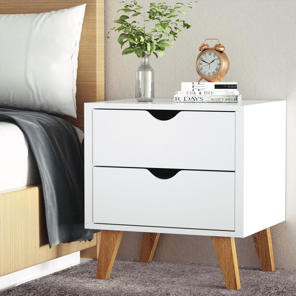 Artiss Bedside Table 2 Drawers - ANDERS White-7