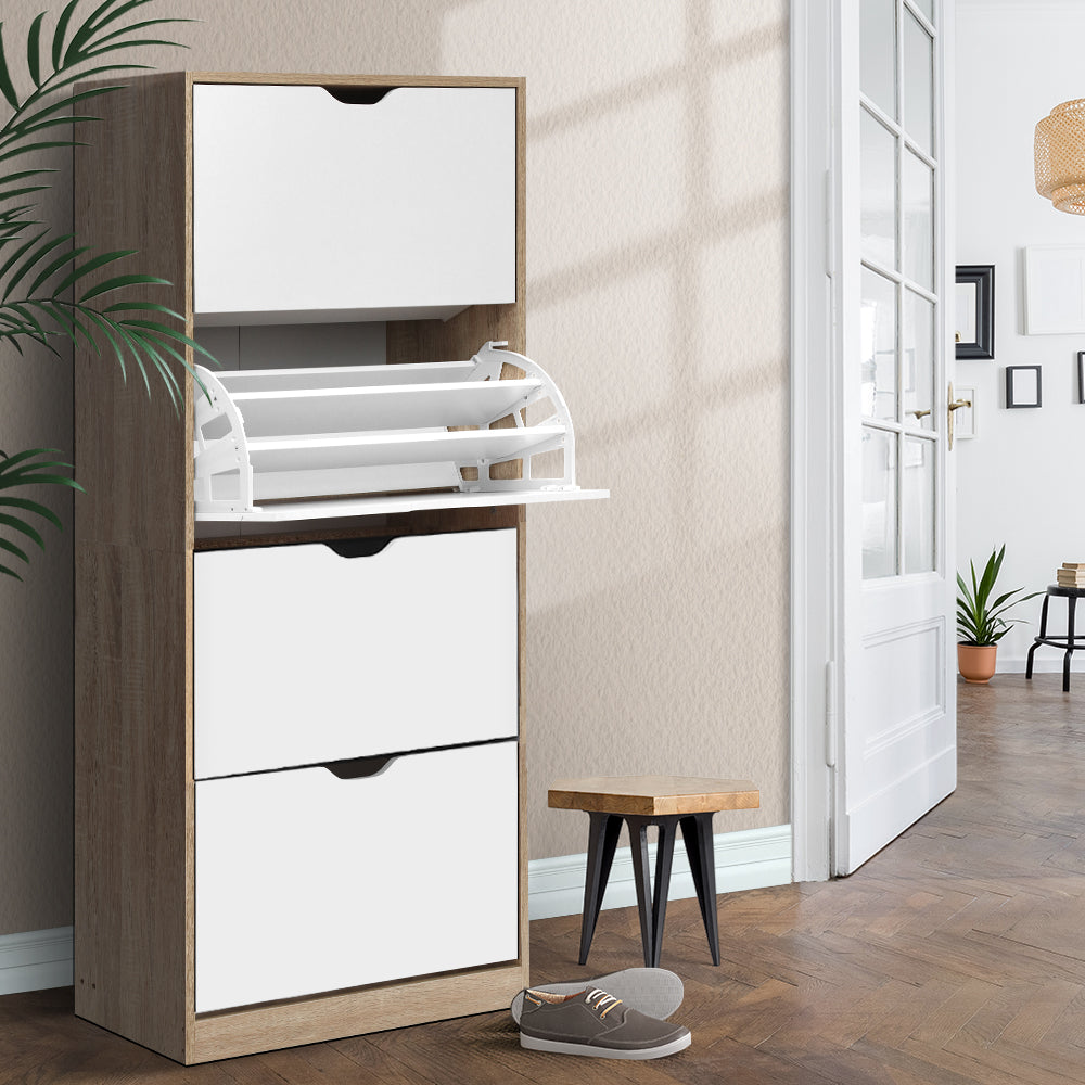 Artiss Shoe Rack Cabinet 60 Pairs 4-tier White Elen-0