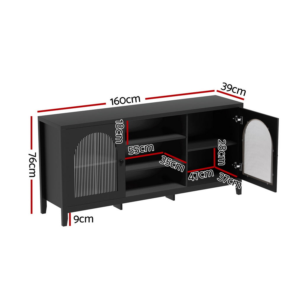 Artiss Buffet Sideboard Shelves Double Doors - Black-1