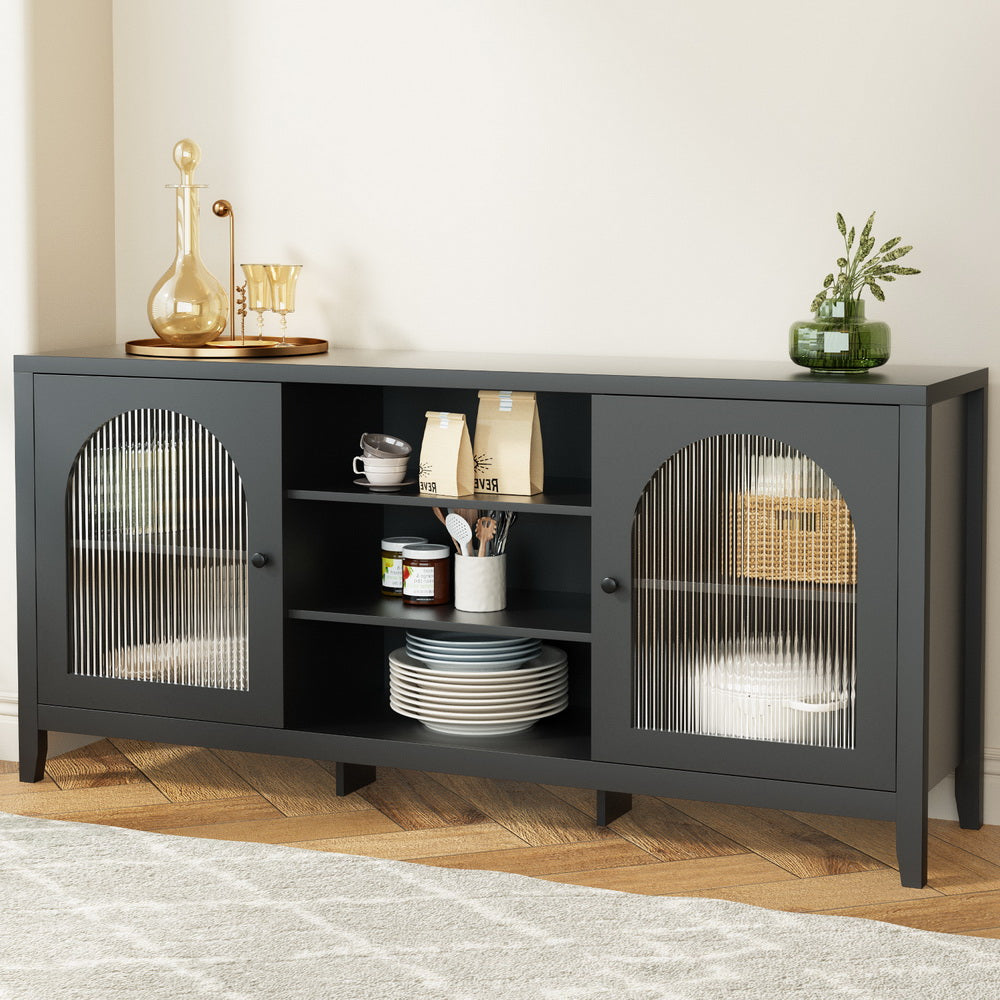 Artiss Buffet Sideboard Shelves Double Doors - Black-4