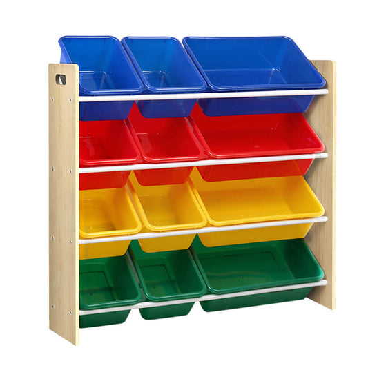 Keezi Kids Toy Box 12 Bins Bookshelf Organiser Children Storage Rack-0