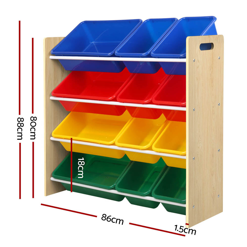 Keezi Kids Toy Box 12 Bins Bookshelf Organiser Children Storage Rack-2