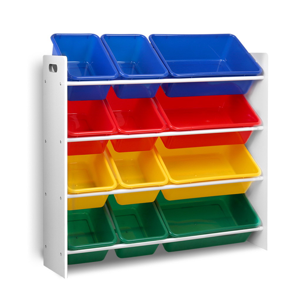 Keezi Kids Toy Box 12 Bins Bookshelf Organiser Children Storage Rack-0