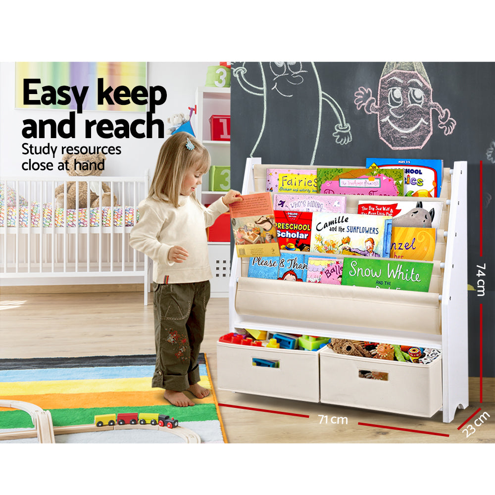 Keezi 4 Tiers Kids Bookshelf Magazine Rack Children Bookcase Organiser Drawer-3