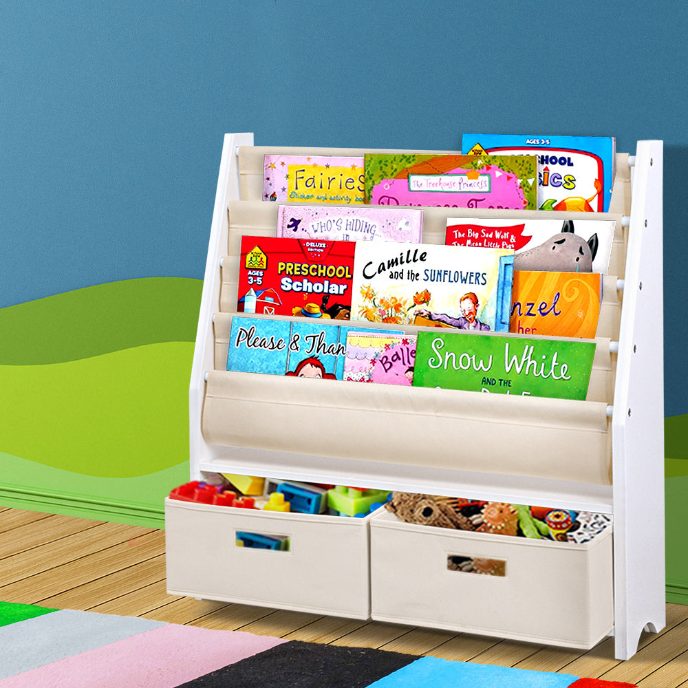 Keezi 4 Tiers Kids Bookshelf Magazine Rack Children Bookcase Organiser Drawer-6