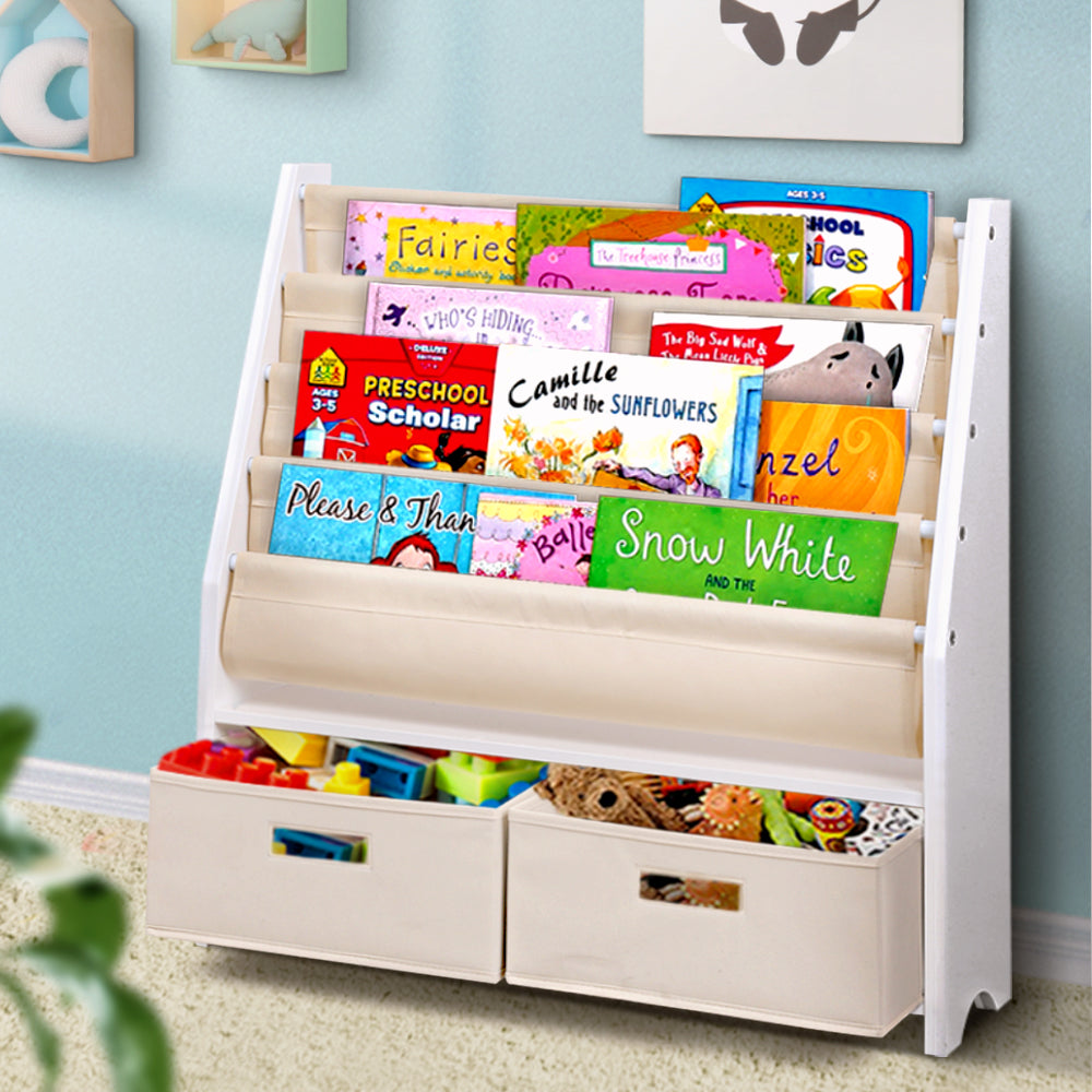 Keezi 4 Tiers Kids Bookshelf Magazine Rack Children Bookcase Organiser Drawer-7