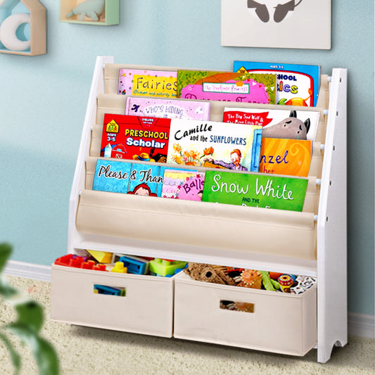 Keezi 4 Tiers Kids Bookshelf Magazine Rack Children Bookcase Organiser Drawer-0