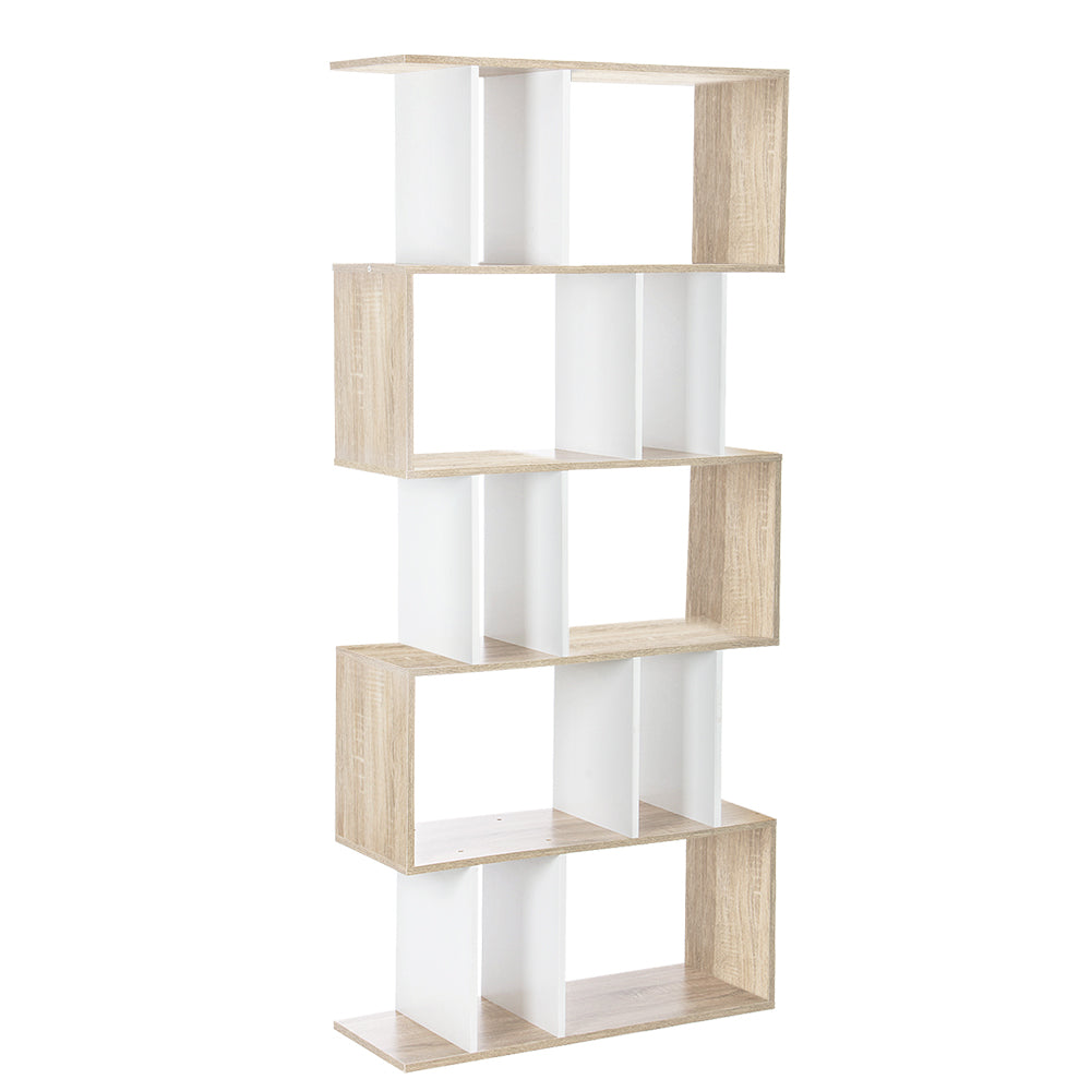 Artiss Bookshelf 5 Tiers - RITA White and Oak-0