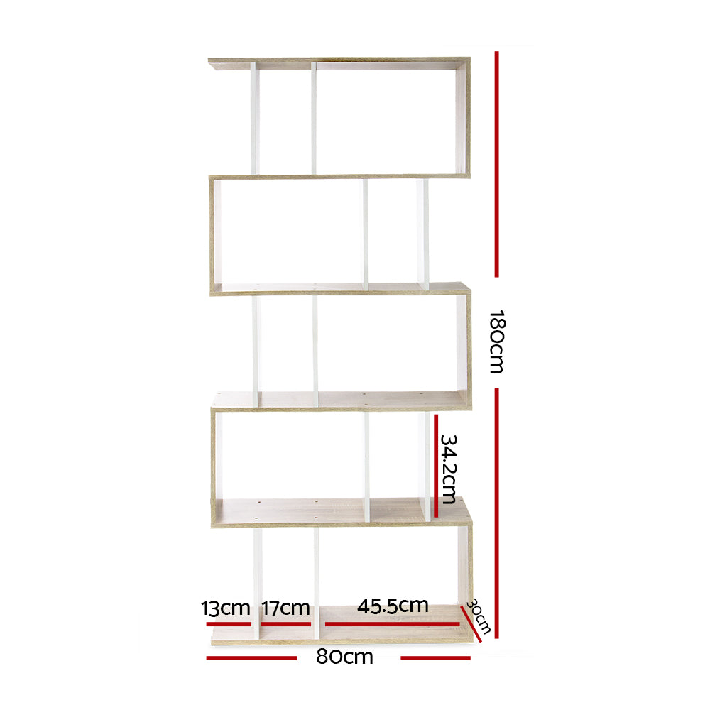 Artiss Bookshelf 5 Tiers - RITA White and Oak-1