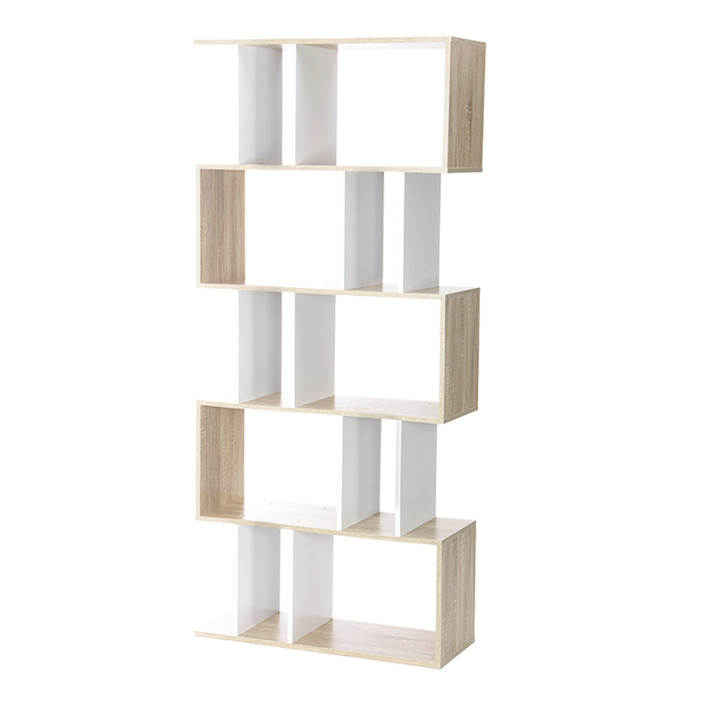 Artiss Bookshelf 5 Tiers - RITA White and Oak-2