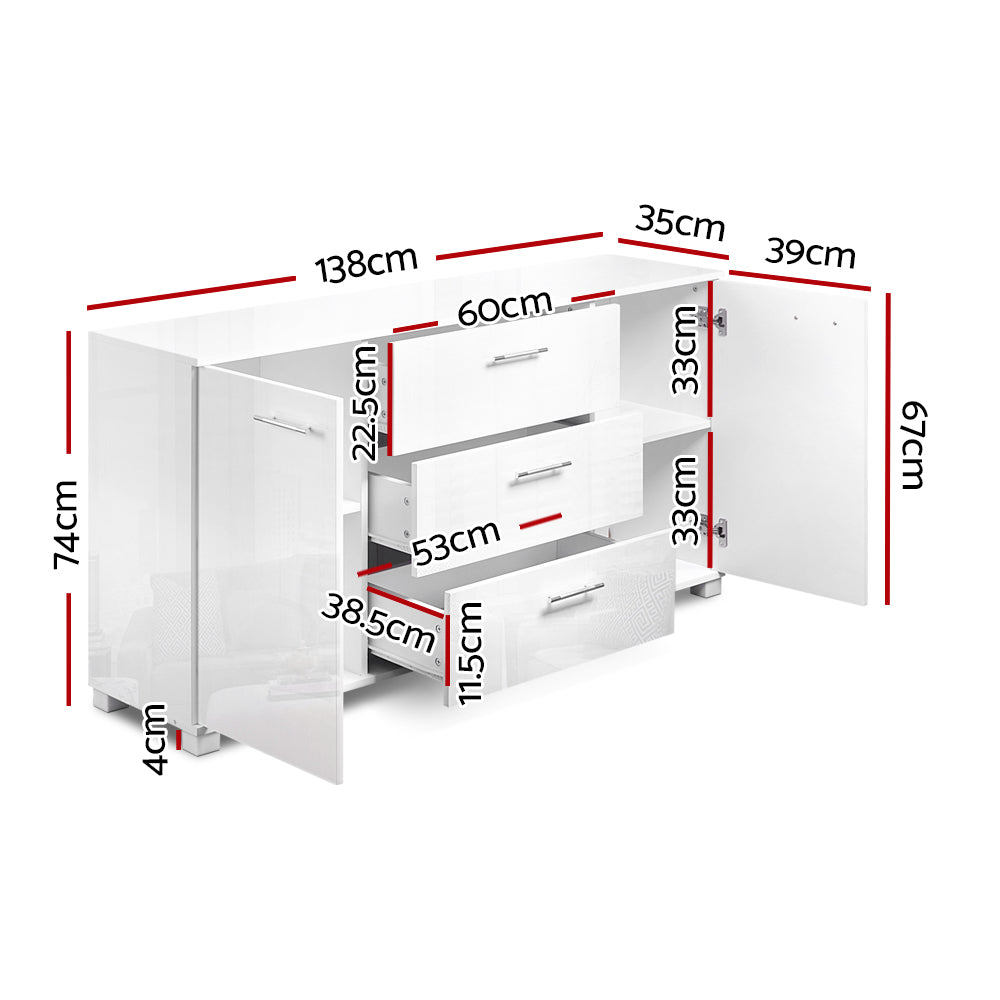 Artiss Buffet Sideboard High Gloss - White-1