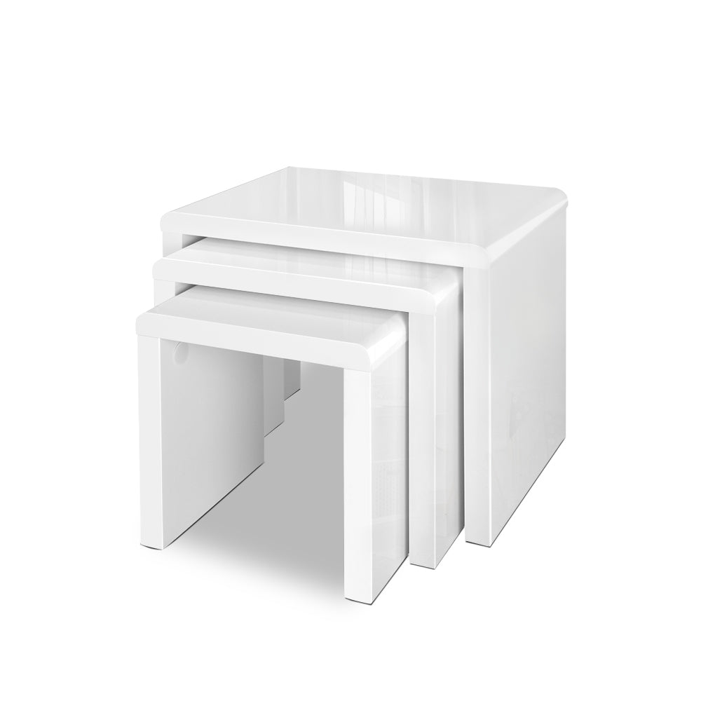 Artiss Nesting Coffee Table Set of 3 Glossy White-1