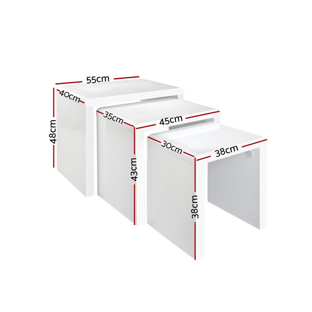 Artiss Nesting Coffee Table Set of 3 Glossy White-1