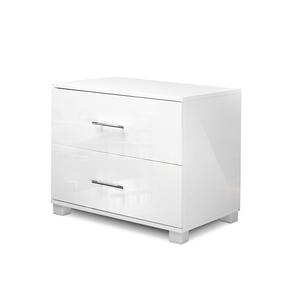 Artiss Bedside Table 2 Drawers High Gloss - White-0