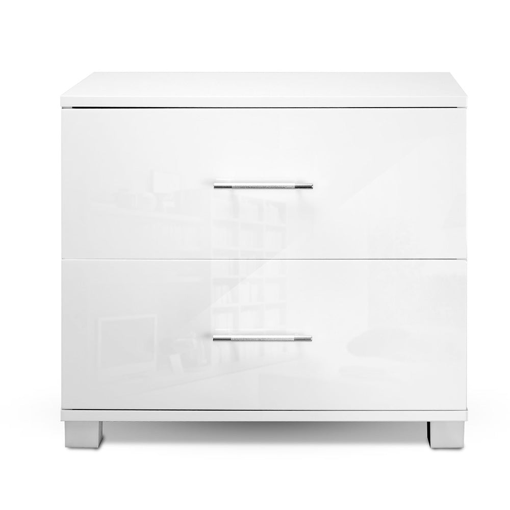 Artiss Bedside Table 2 Drawers High Gloss - White-2