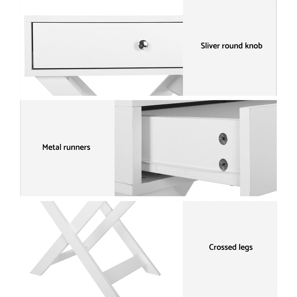 Artiss Bedside Table Drawers Side Table Storage Cabinet Nightstand White QARA-5