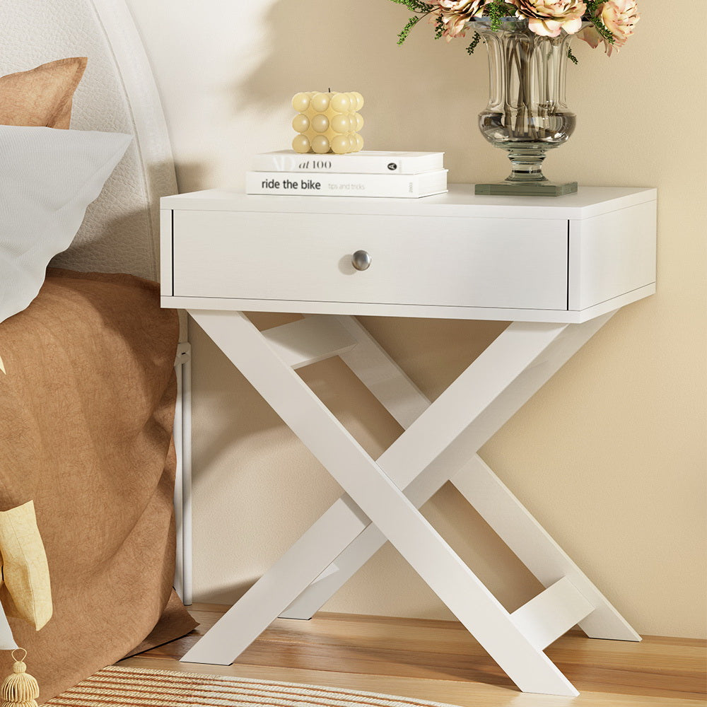 Artiss Bedside Table Drawers Side Table Storage Cabinet Nightstand White QARA-6