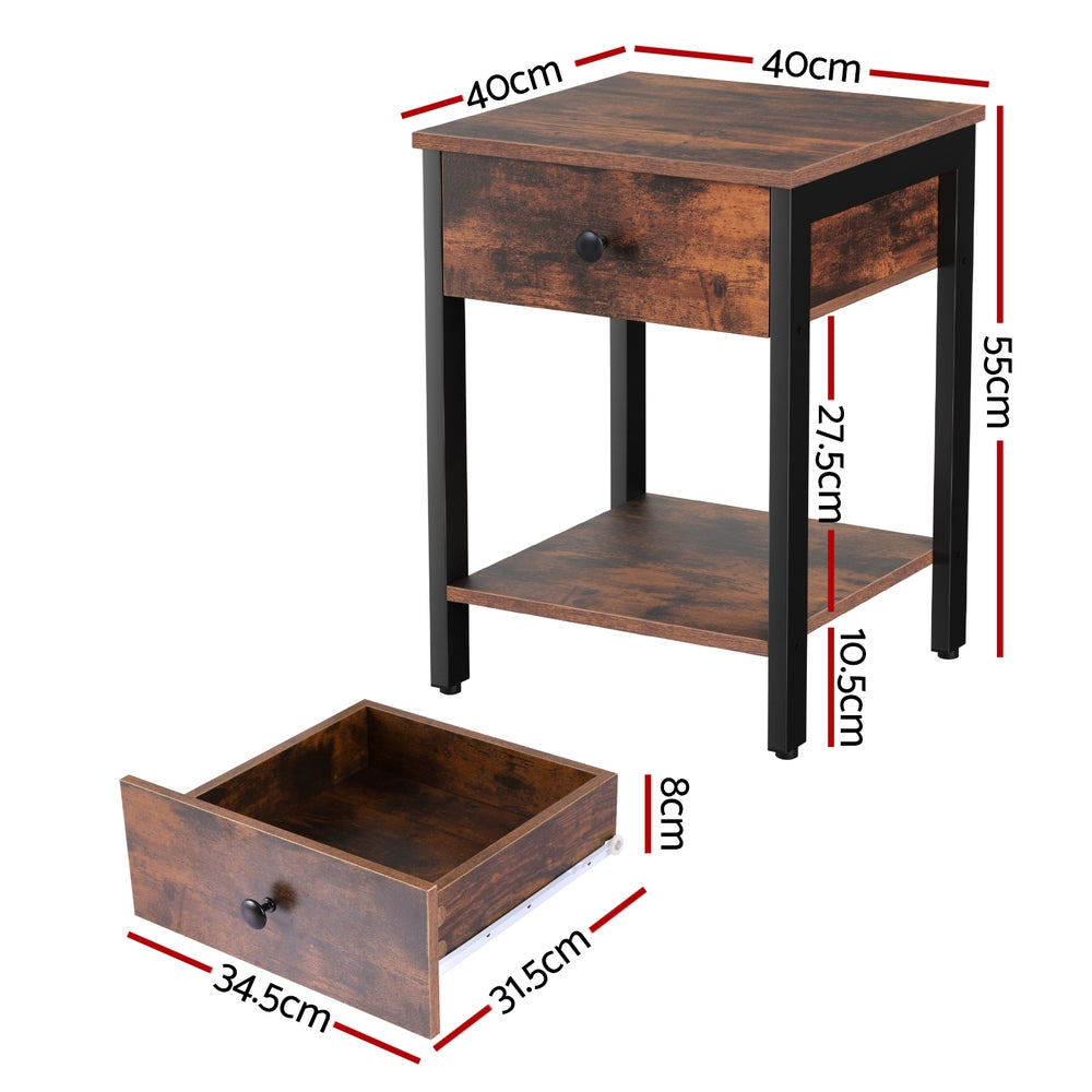 Artiss Bedside Table Nightstand 1 Drawer Shelves Walnut-1