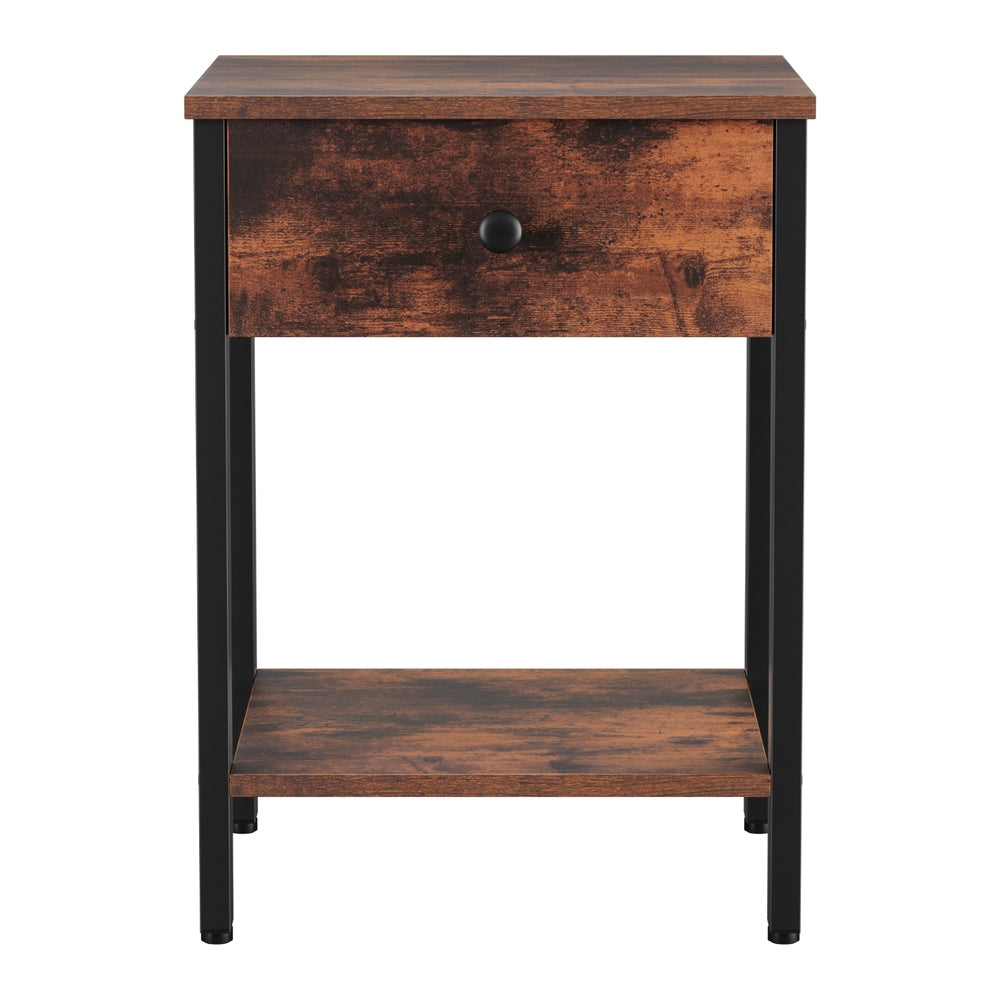 Artiss Bedside Table Nightstand 1 Drawer Shelves Walnut-2