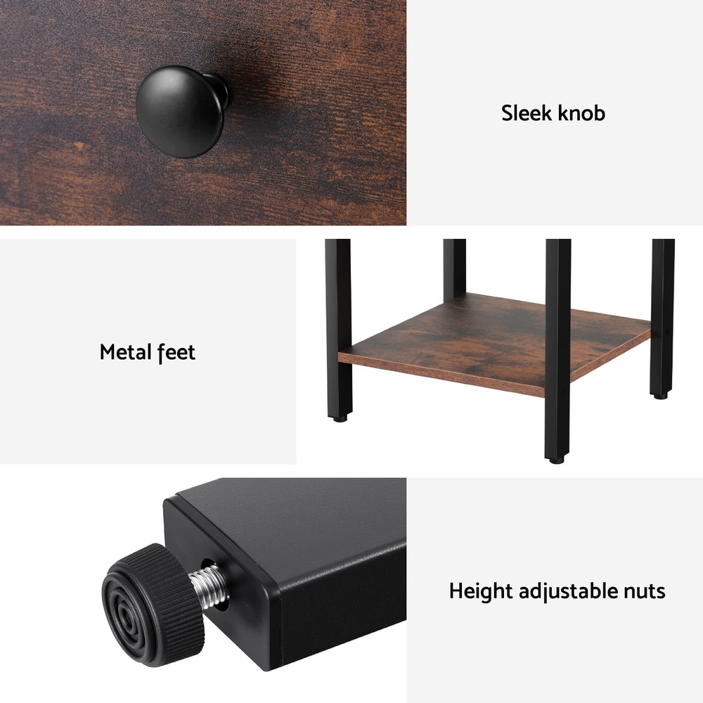 Artiss Bedside Table Nightstand 1 Drawer Shelves Walnut-5