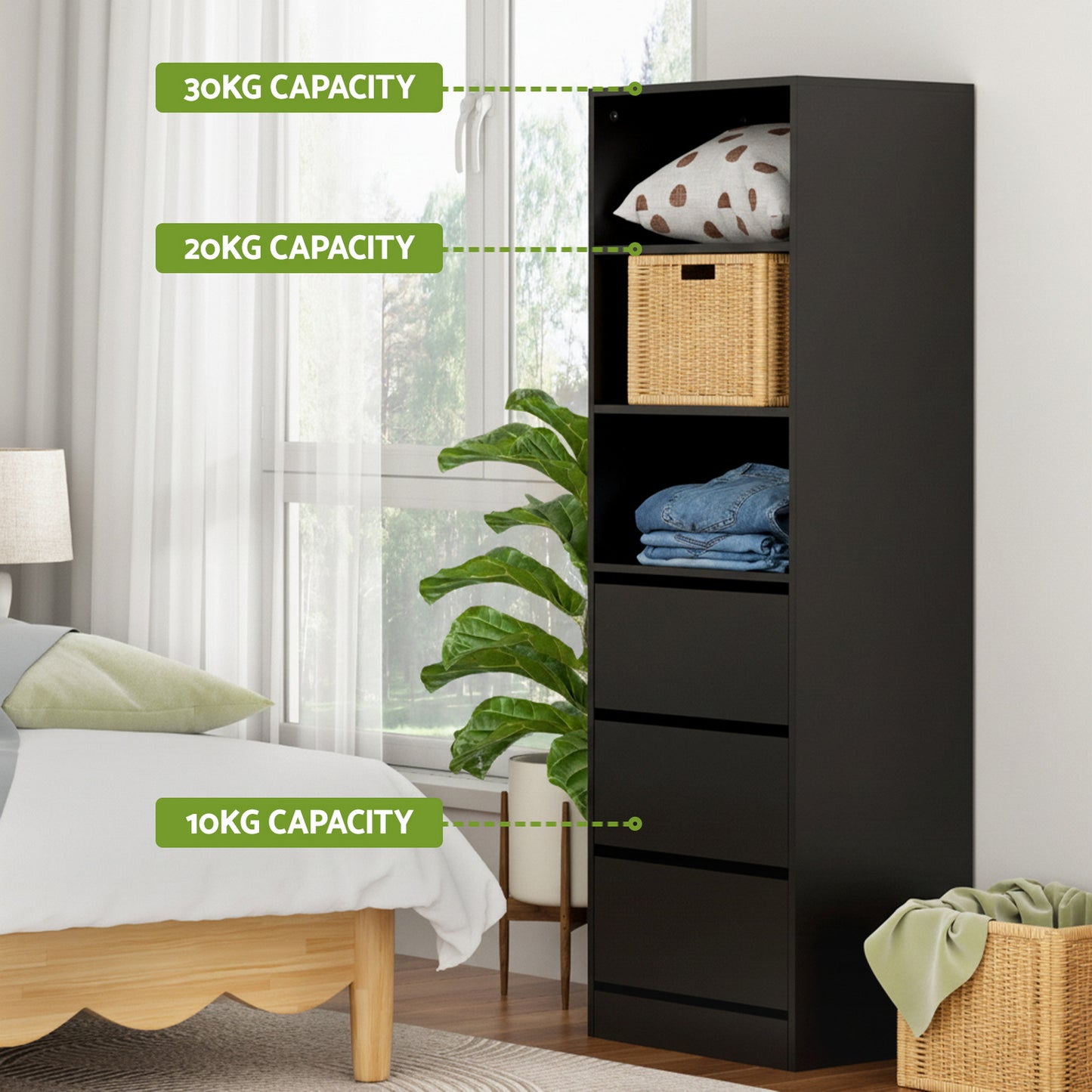 Artiss 3 Chest of Drawers Tallboy Cabinet Black-5