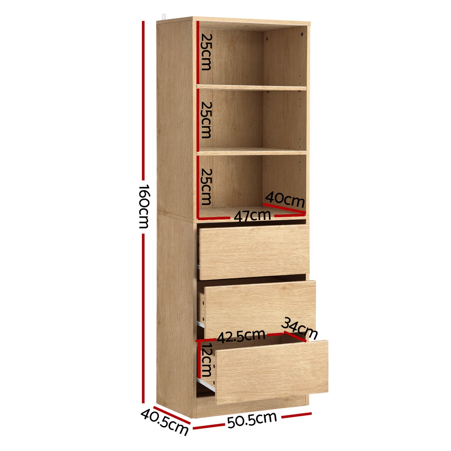 Artiss 3 Chest of Drawers Tallboy Cabinet Pine-2