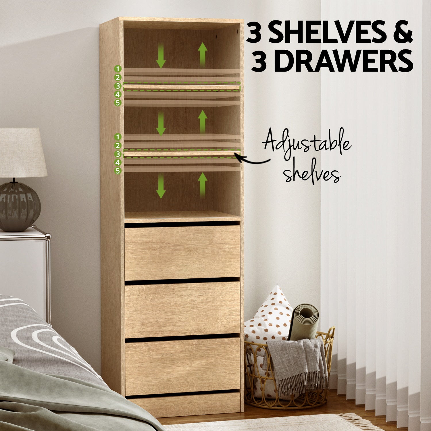 Artiss 3 Chest of Drawers Tallboy Cabinet Pine-4