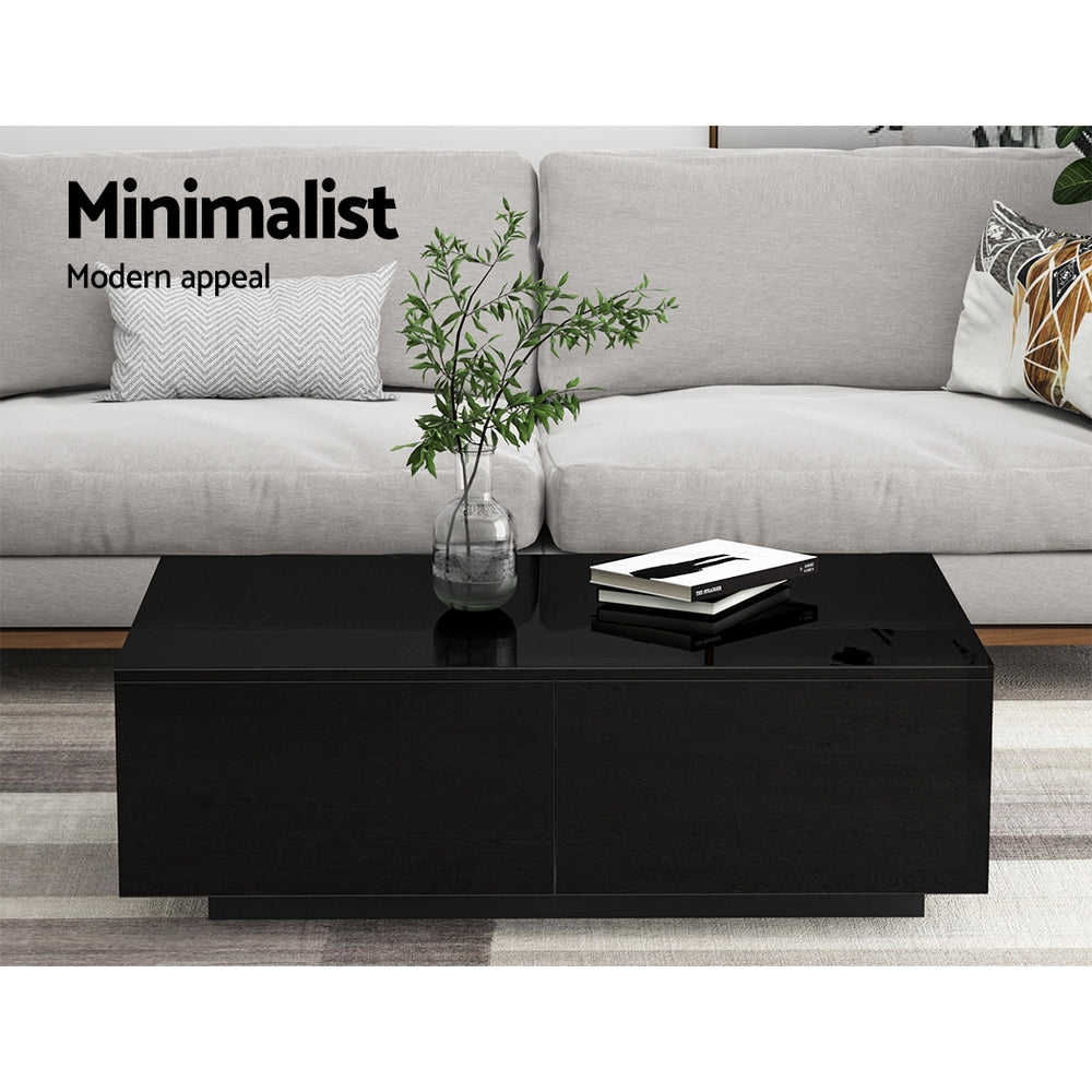 Artiss Coffee Table 4 Drawers Black Trevi-2